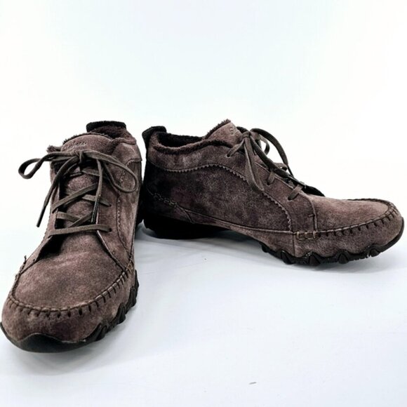 Skechers Women 10 Relaxed Fit Memory Foam Brown Lace-up  Ankle Booties - Picture 1 of 9